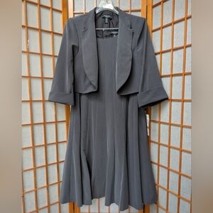 NWT 2pc Dress Jacket Crop Set - Flare Skirt - Sz 16 Plus - R&M Richards Charcoal
